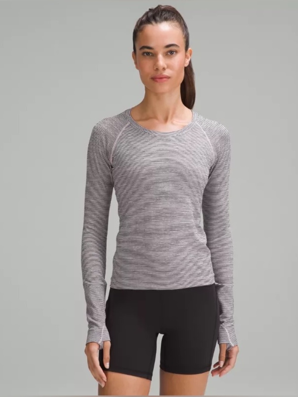 Lululemon Swifty Tech Long Sleeve Shirt 2.0 Women’s 4 Gray Stripe Waist Running